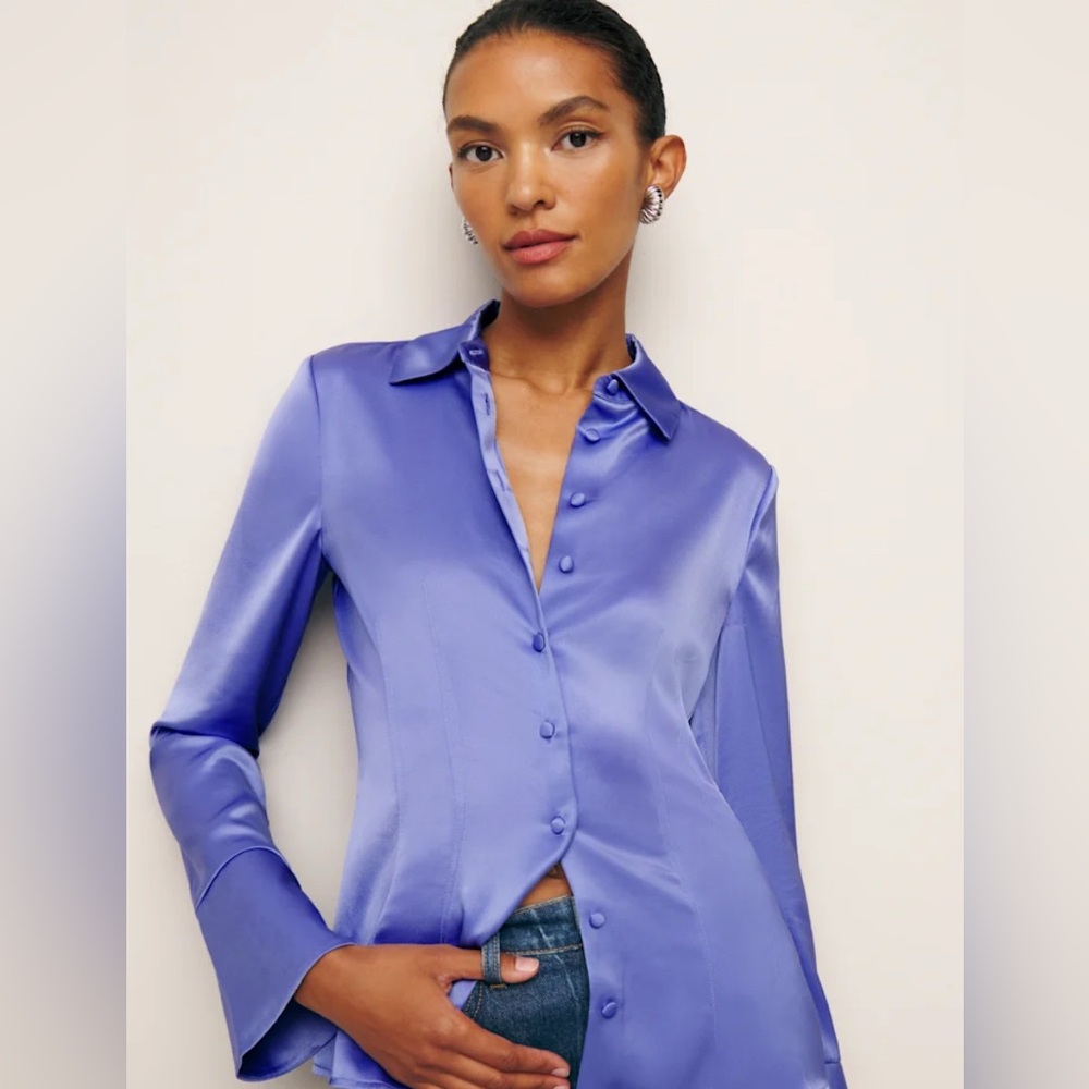 Reformation Samara Satin Shirt Jacaranda - Size 4